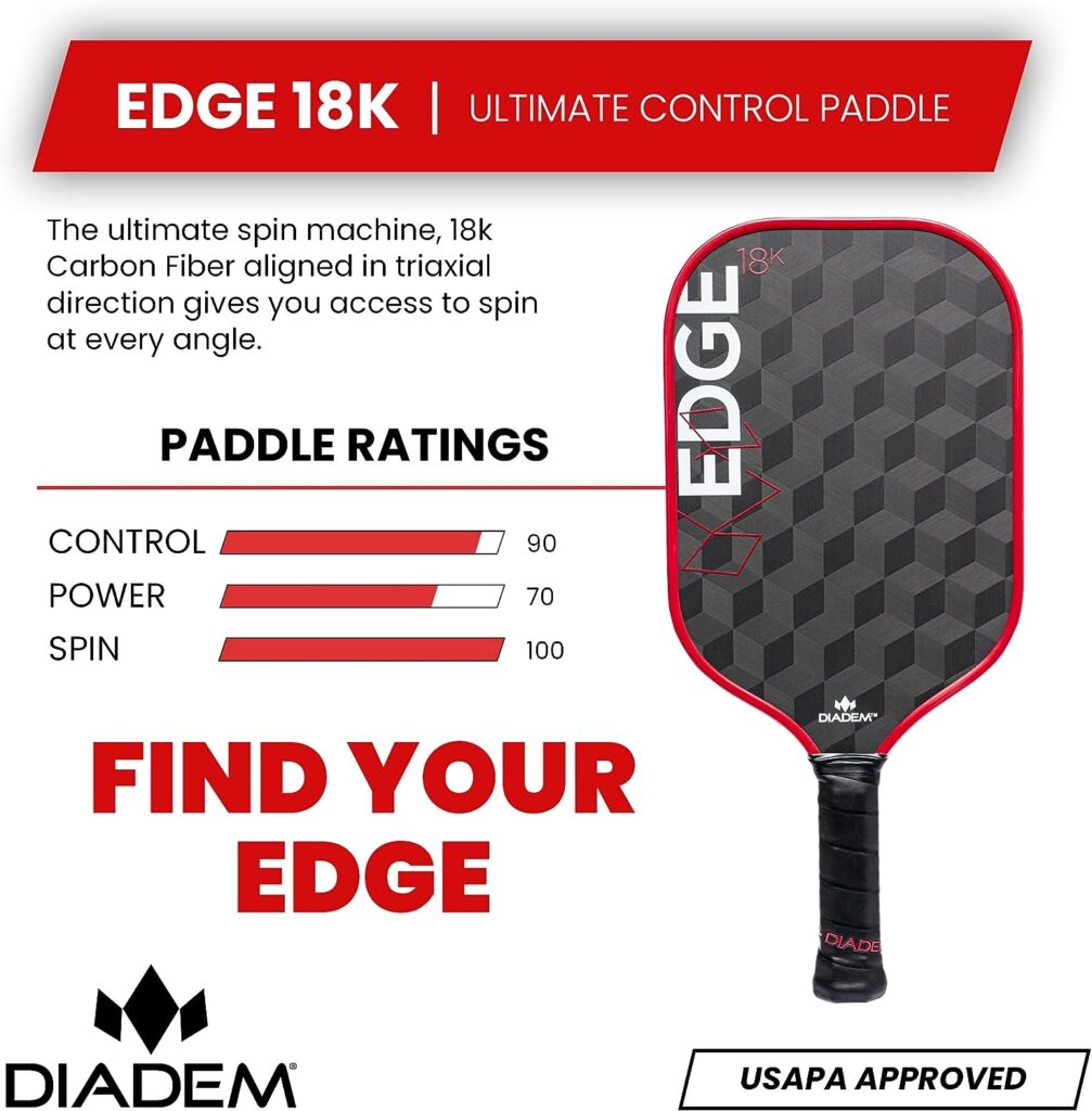 Diadem Edge 18K Pickleball Paddle USAPA Approved | 18K Carbon Fiber Face for Spin  Control | 16mm Control Paddle