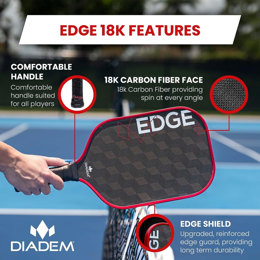 Diadem Edge 18K Pickleball Paddle USAPA Approved | 18K Carbon Fiber Face for Spin  Control | 16mm Control Paddle