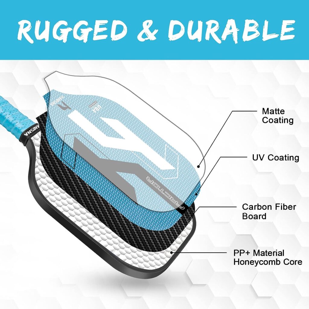 HANISNA Factor Pickleball Paddle, Carbon Fiber Pickleball Paddles with Enhance PP Honeycomb Core, Ultra Cushion Pickleball Rackets Grip, Lightweight, Grit Face, Gift Box  Paddle Cover