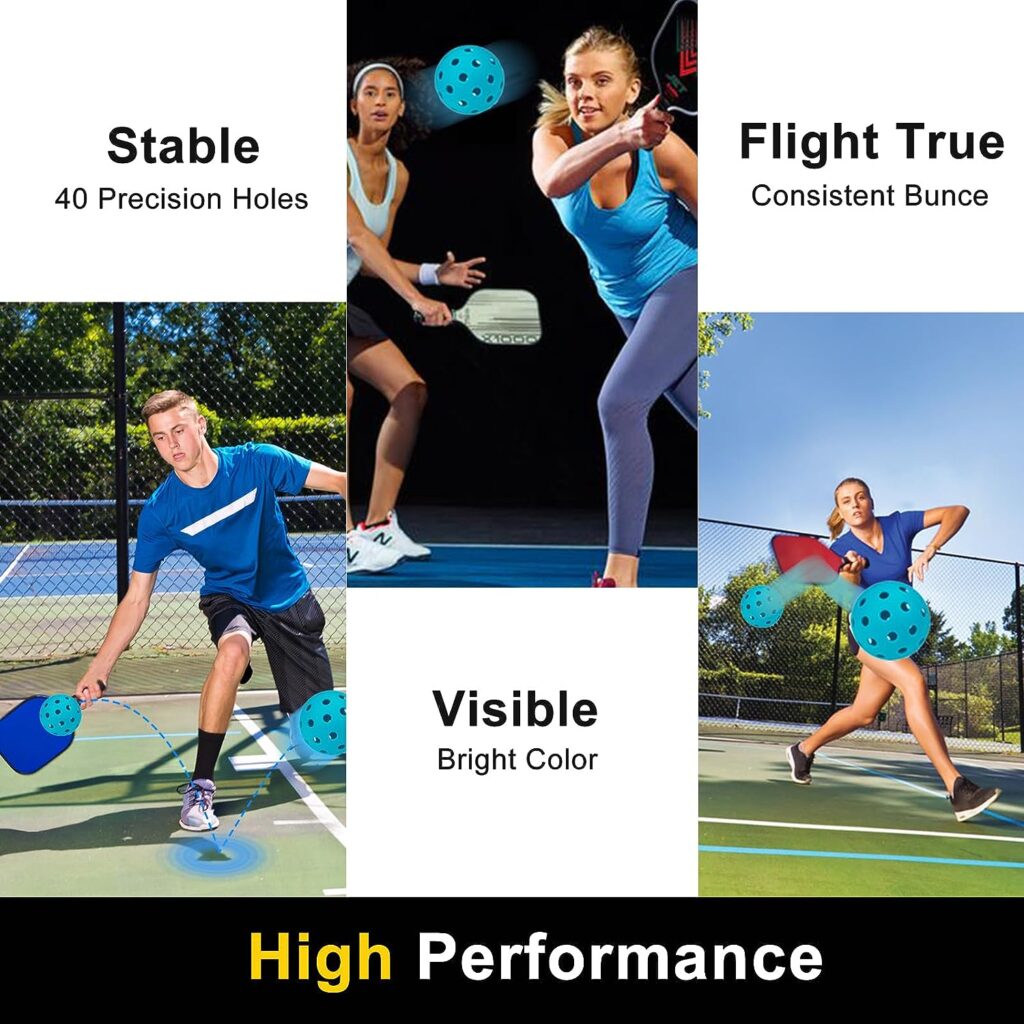 kisportee Outdoor Pickleball Balls, 6/12 Pack 40 Holes Pickleball Ball for Sport Outdoor Play, Pickle Ball Balls with Bag for Games  Practice, High Bounce, Visibility, Durable