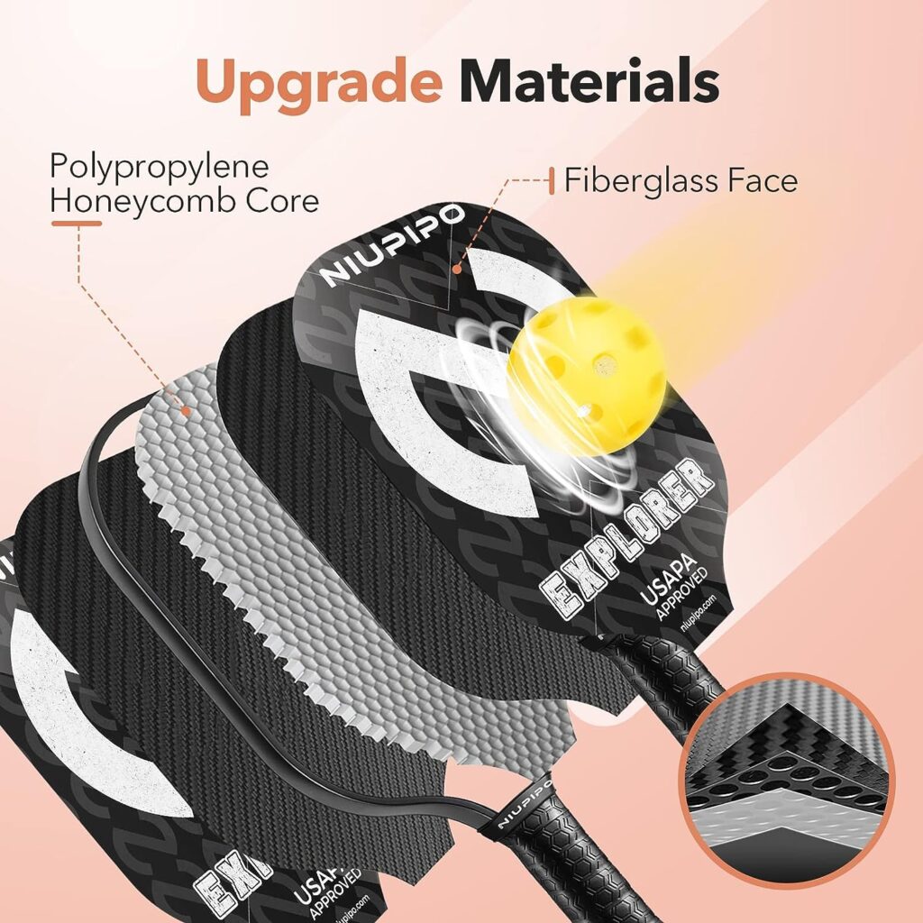 niupipo Pickleball Paddle, USAPA Approved Pickleball Paddle with Fiberglass Surface, Protective Cover, Ultra Cushion, Polypropylene Honeycomb Core 1/2/4 Paddle Set