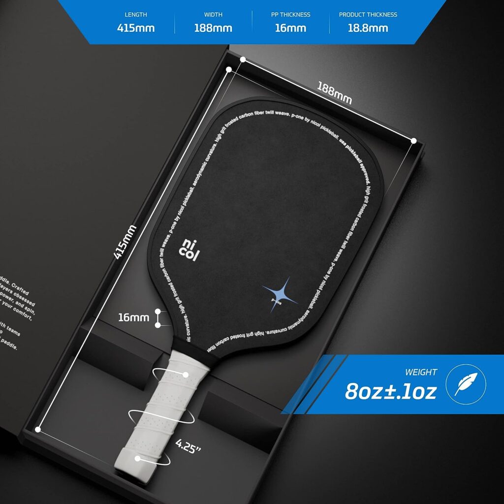 P-One by Nicol Pickleball Paddle - T700 Premium Japanese Carbon Fiber - USAPA Approved Pickleball Racket, Elongated Handle  Paddle Face, Upgraded Non-Slip Grip