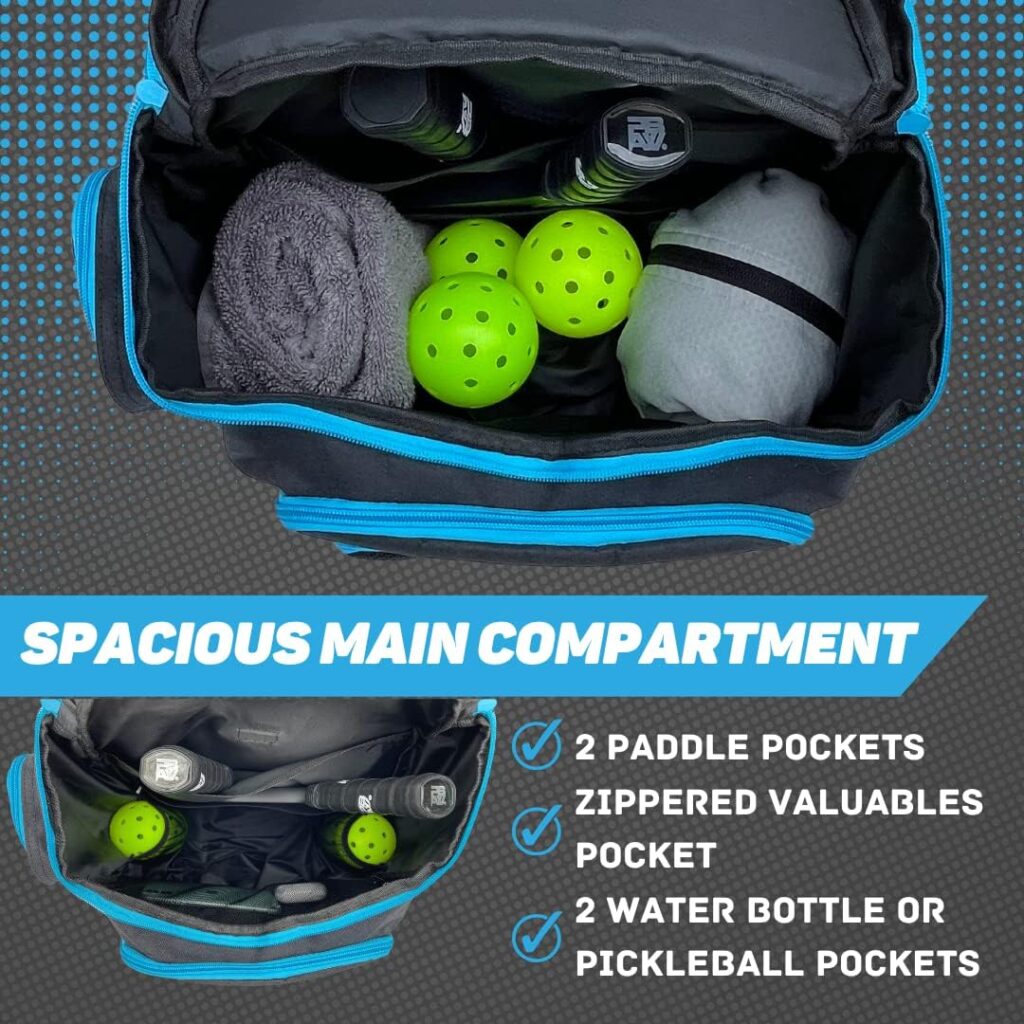 Pickleball Backpack for Men and Women - Fits 2 to 4 Paddles - Shoe Compartment, Fence Hook, Storage Pockets for 2 Water Bottles, Pickleballs, Clothing, Racquet / Paddle Storage - Pickleball Bag - Water-Resistant Material