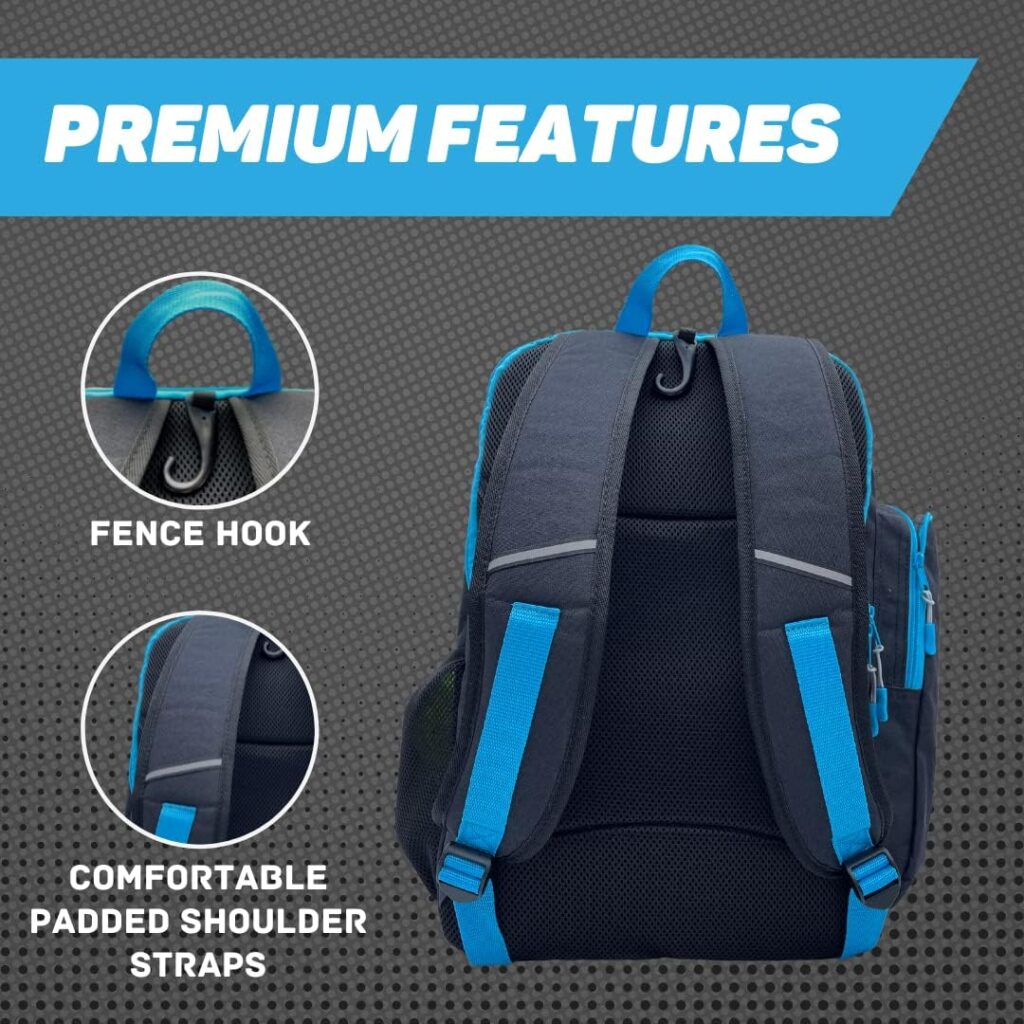 Pickleball Backpack for Men and Women - Fits 2 to 4 Paddles - Shoe Compartment, Fence Hook, Storage Pockets for 2 Water Bottles, Pickleballs, Clothing, Racquet / Paddle Storage - Pickleball Bag - Water-Resistant Material
