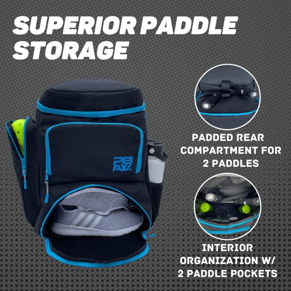 Pickleball Backpack for Men and Women - Fits 2 to 4 Paddles - Shoe Compartment, Fence Hook, Storage Pockets for 2 Water Bottles, Pickleballs, Clothing, Racquet / Paddle Storage - Pickleball Bag - Water-Resistant Material