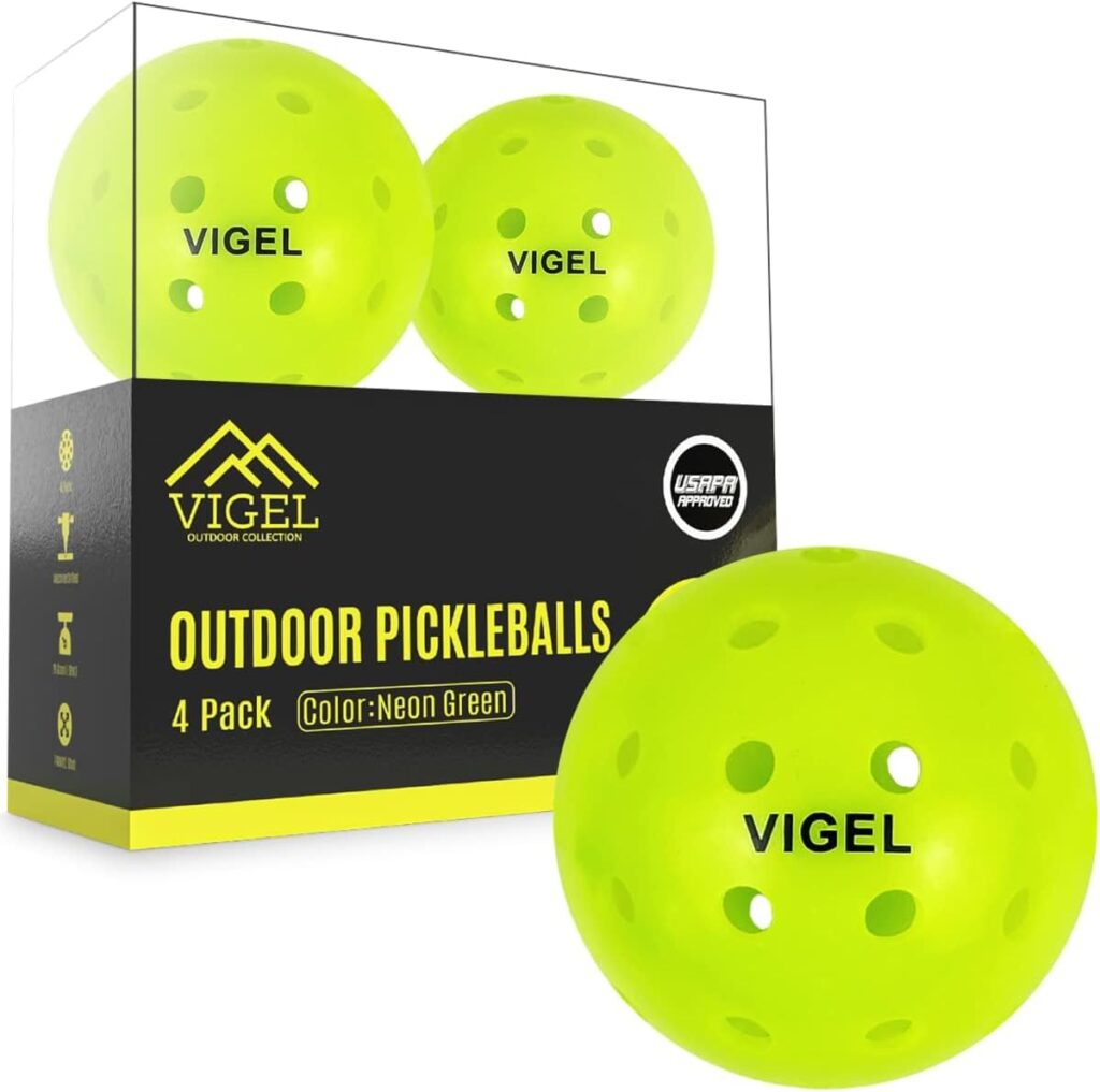 Vigel Premium Outdoor Pickleball Balls Set of 4-12, USAPA Approved Tournament and Competition Play, Perfectly Balanced, High Bounce True Flight, Durable, 40 Hole Pickleball, Ideal for All Skill Levels Vigel Premium Outdoor Pickleball Balls Set of 4-12, USAPA Approved Tournament and Competition Play, Perfectly Balanced, High Bounce True Flight, Durable, 40 Hole Pickleball, Ideal for All Skill Levels