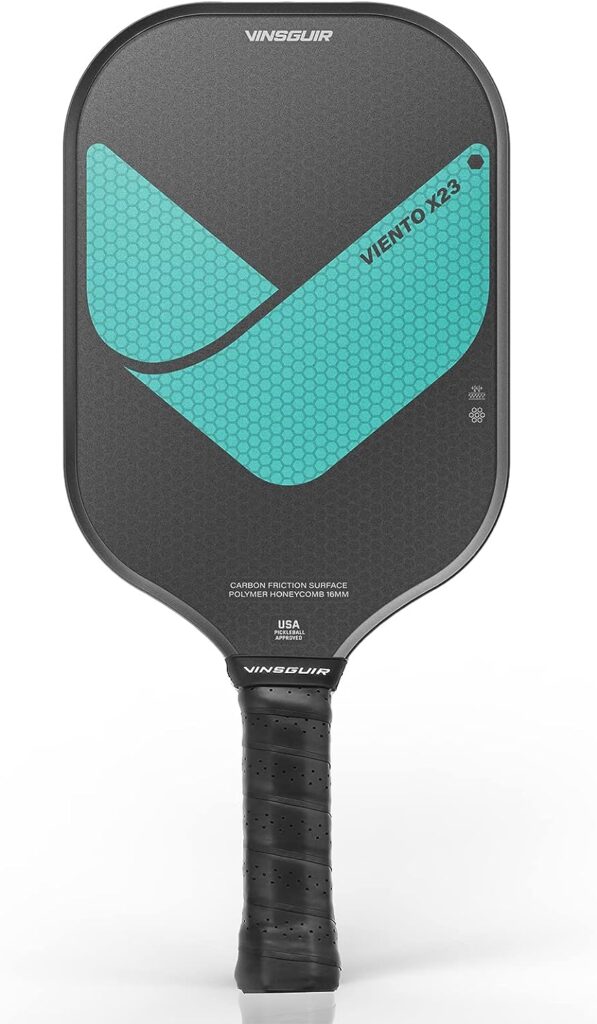 VINSGUIR Pickleball Paddle, USA Pickleball Approved, Frosted Carbon Fiber Surface with Reinforced 16mm Polypropylene Honeycomb Core, Perforated Grip, Ideal for Novice and Professional Players