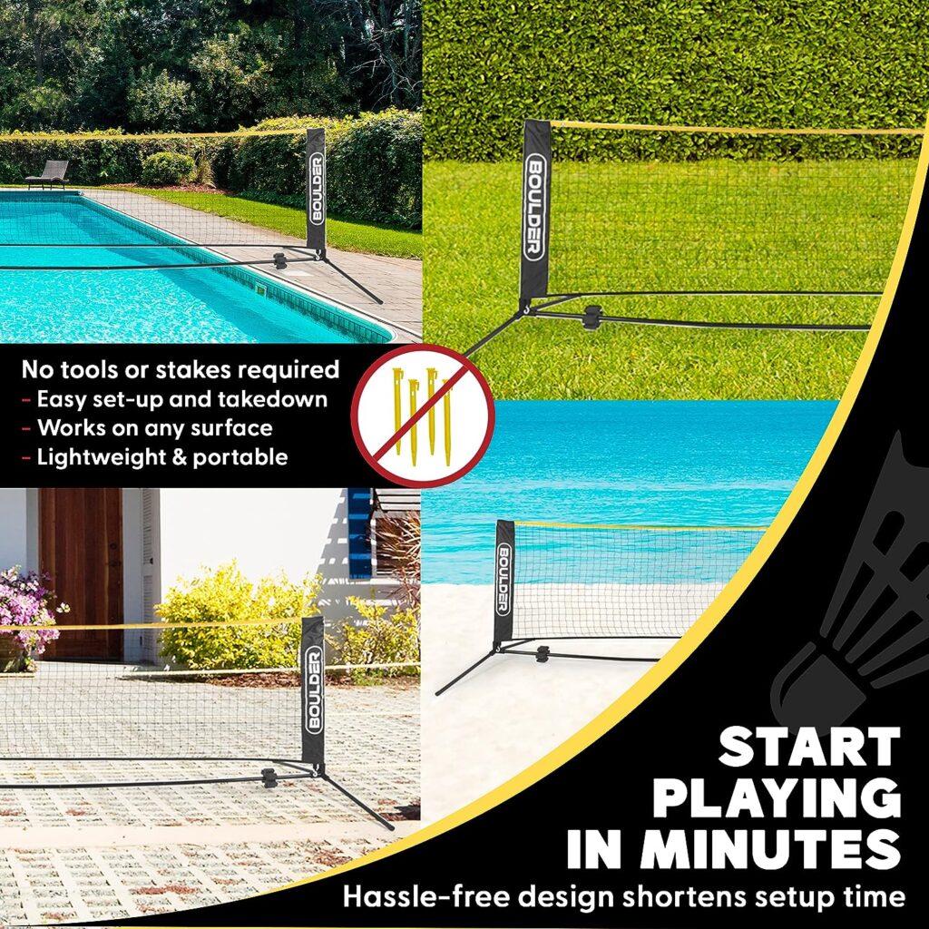 Boulder Badminton Pickleball Net - Adjustable Portable Net for Junior Tennis, Kids Volleyball Soccer, and Backyard Games - Easy Setup Nylon Sports Net with Poles 10 ft/14ft/17ft/22ft Wide Boulder Badminton Pickleball Net - Adjustable Portable Net for Junior Tennis, Kids Volleyball Soccer, and Backyard Games - Easy Setup Nylon Sports Net with Poles 10 ft/14ft/17ft/22ft Wide