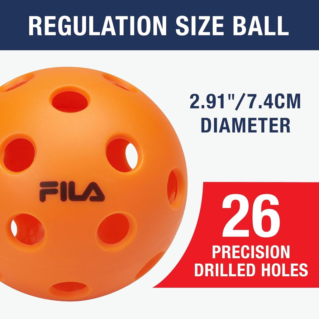 FILA Accessories Indoor Pickleball Balls - Official Indoor Pickleballs, Regulation Size with 26 Holes