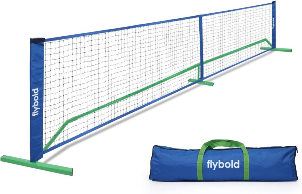flybold Pickleball Net |Portable Set with/without 4 Paddles| Net Regulation Size Equipment Lightweight Sturdy Interlocking Metal Posts with Carrying Bag for Indoor Outdoor Game| Full Court Size - 22ft
