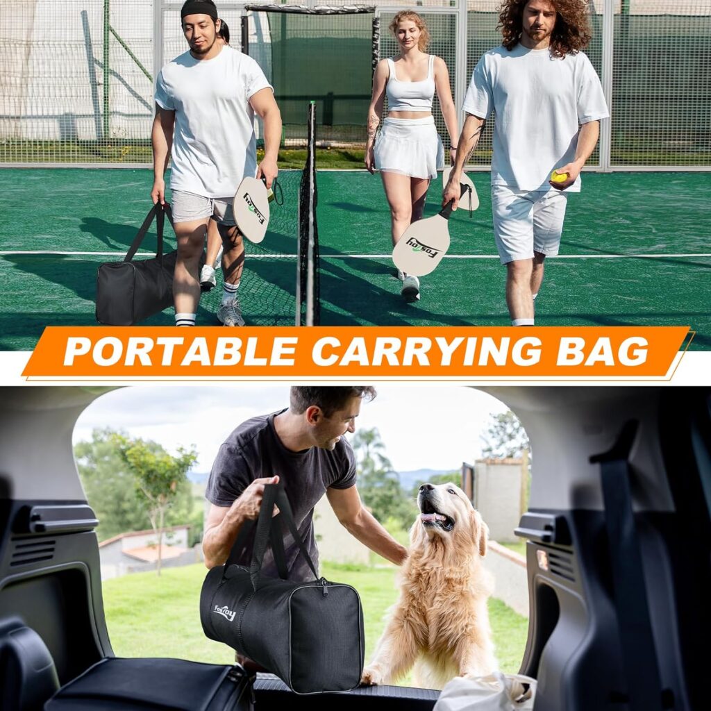 Fostoy Pickleball Set with Net, 22 FT Pickleball Net Regulation Full Size, Portable Pickle Ball Game Net System for Driveway Backyards, with Weather Resistant Metal Frame, Strong PE Net, Carrying Bag