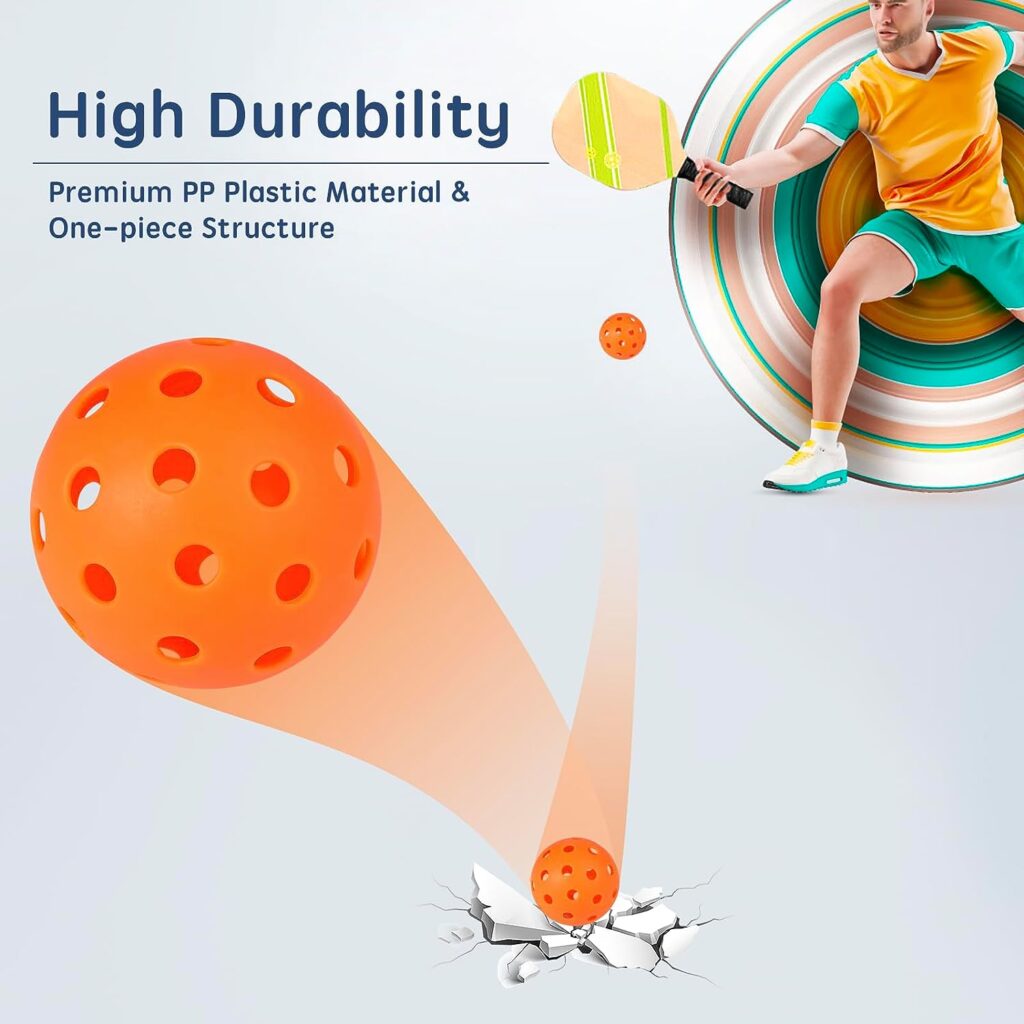 Pickleball Balls, 6 Pack 40 Holes Outdoor Pickleball Balls with Mesh Bag for Sport Indoor Play, High Elasticity  Durable Pickle Balls for All Style Pickleball Paddles, Gifts for Pickleball Lovers