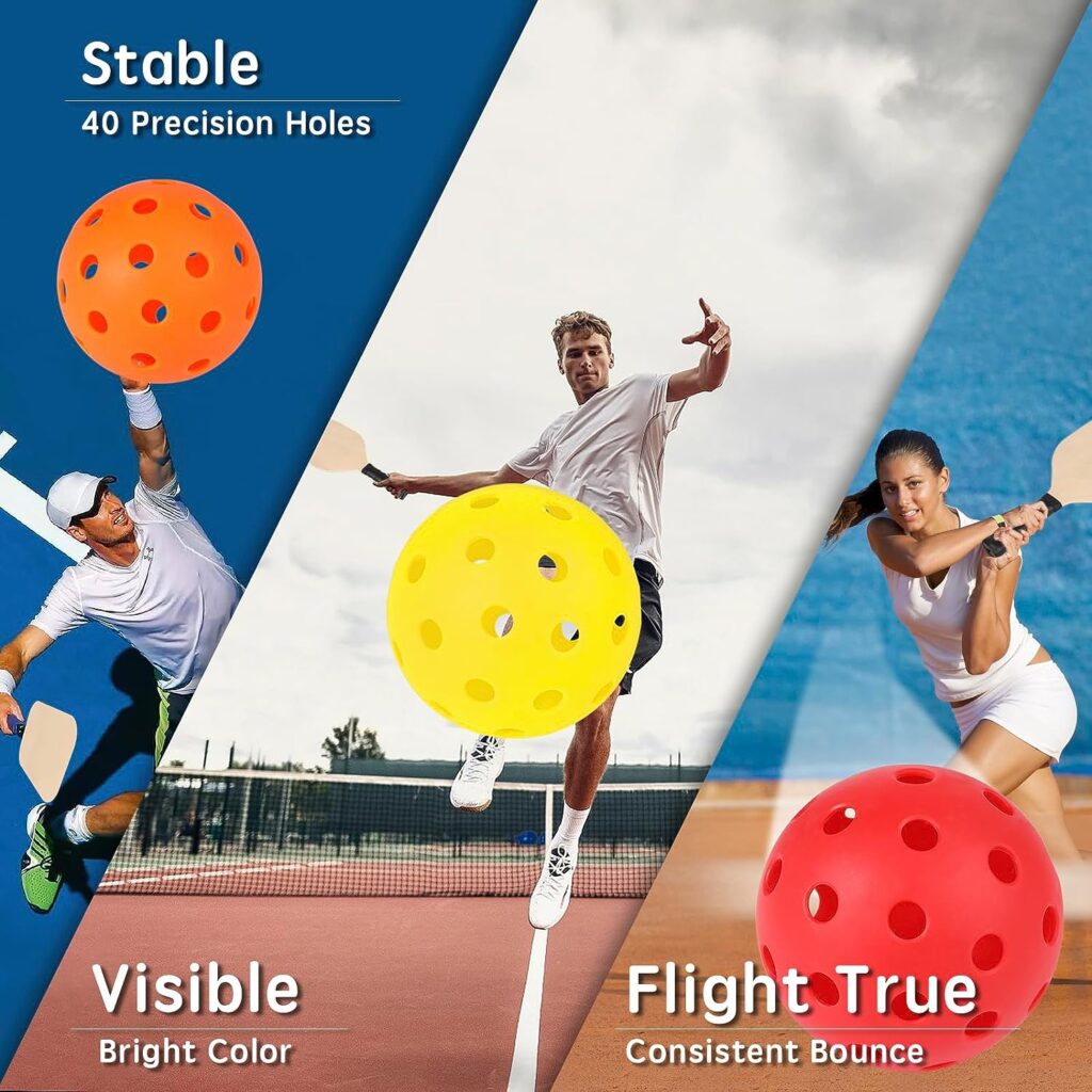 Pickleball Balls, 6 Pack 40 Holes Outdoor Pickleball Balls with Mesh Bag for Sport Indoor Play, High Elasticity  Durable Pickle Balls for All Style Pickleball Paddles, Gifts for Pickleball Lovers