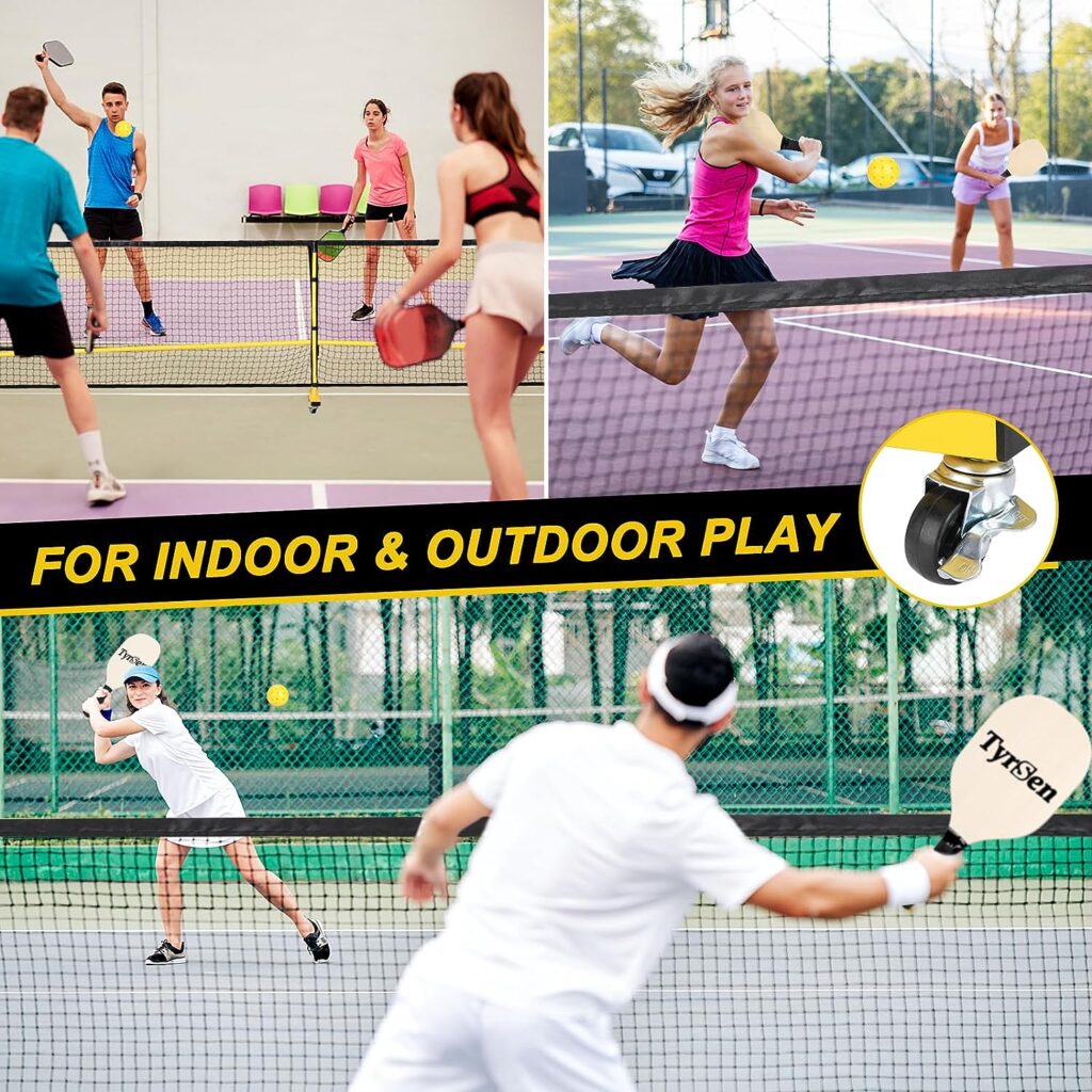 TYRSEN Pickleball Set with Net for Driveway Portable Pickleball Net on Wheels 22 FT Regulation Size Pickle Ball Net System with Carrying Bag, Weather Resistant Metal Frame