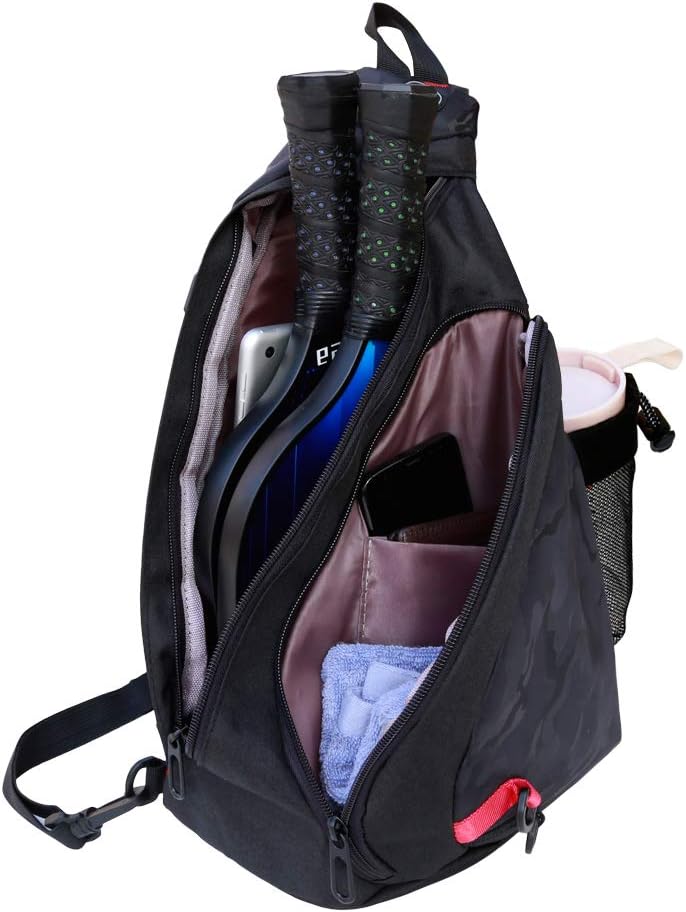ZOEA Pickleball Bag, Sport Pickleball Sling Bag for Women Man, Adjustable Pickleball Bag with Water Bottle Holder, Fits 2 Paddles and All Your Other Gear