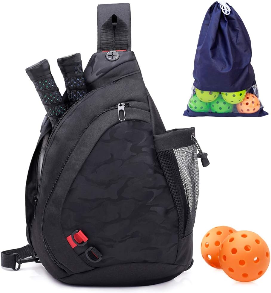 ZOEA Pickleball Bag, Sport Pickleball Sling Bag for Women Man, Adjustable Pickleball Bag with Water Bottle Holder, Fits 2 Paddles and All Your Other Gear