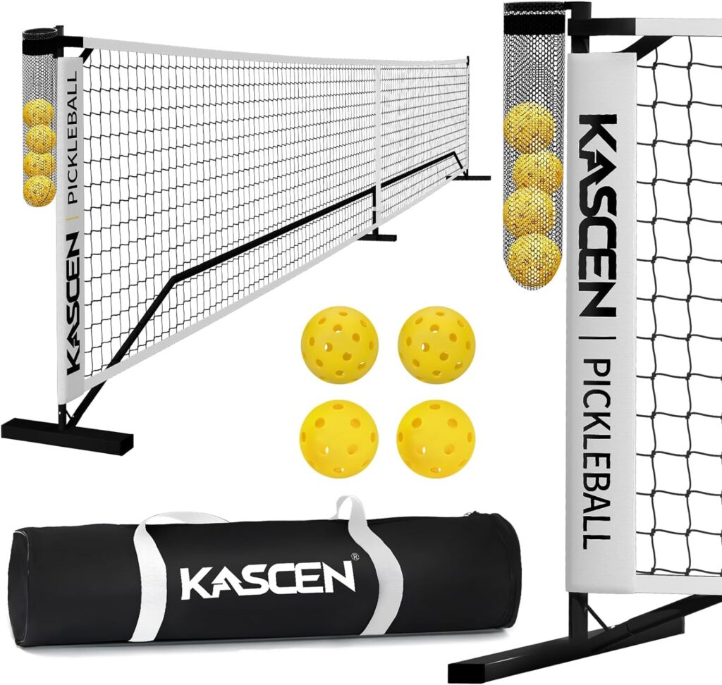Pickleball Net - Pickleball Nets Portable Outdoor Regulation Size, Pickleball Set for Driveway 22FT USAPA Official Nets System, Strong PE Practice Net Set with Metal Frame for Backyard Court White