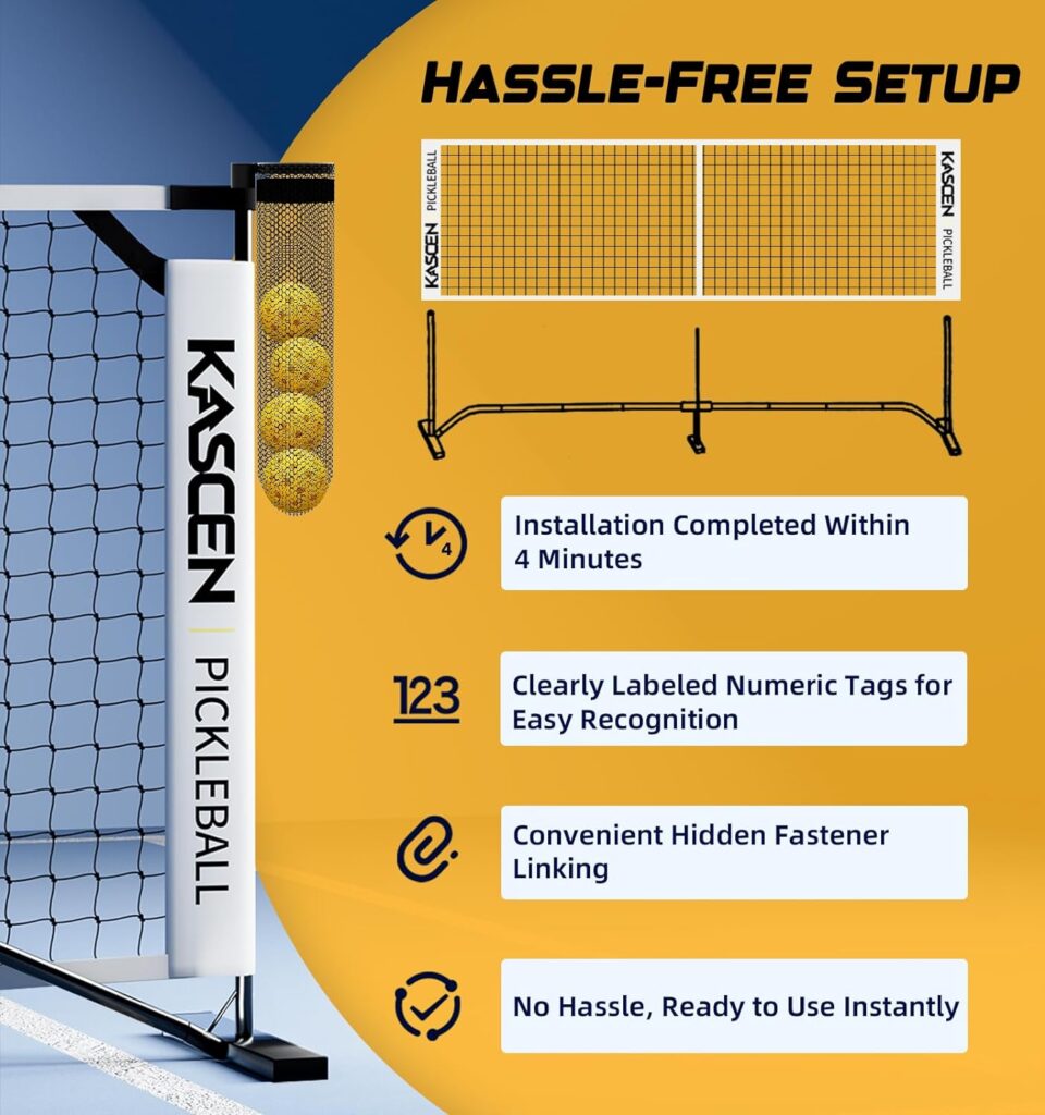 Pickleball Net - Pickleball Nets Portable Outdoor Regulation Size, Pickleball Set for Driveway 22FT USAPA Official Nets System, Strong PE Practice Net Set with Metal Frame for Backyard Court White