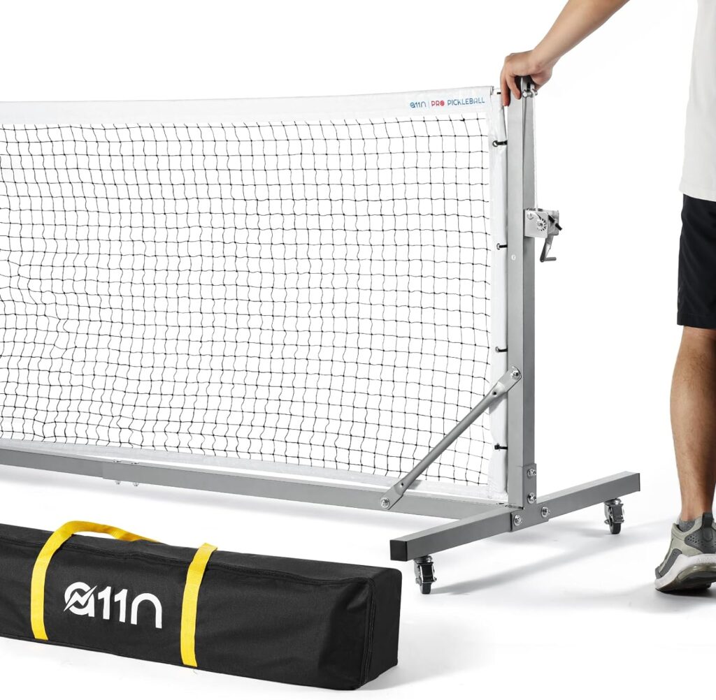 A11N Pro Pickleball Net with Wheels and Hand Winch, Tournament Regulation Size, Anti-Sag Design, Perfect for Outdoor Court  Indoor Gym Floor