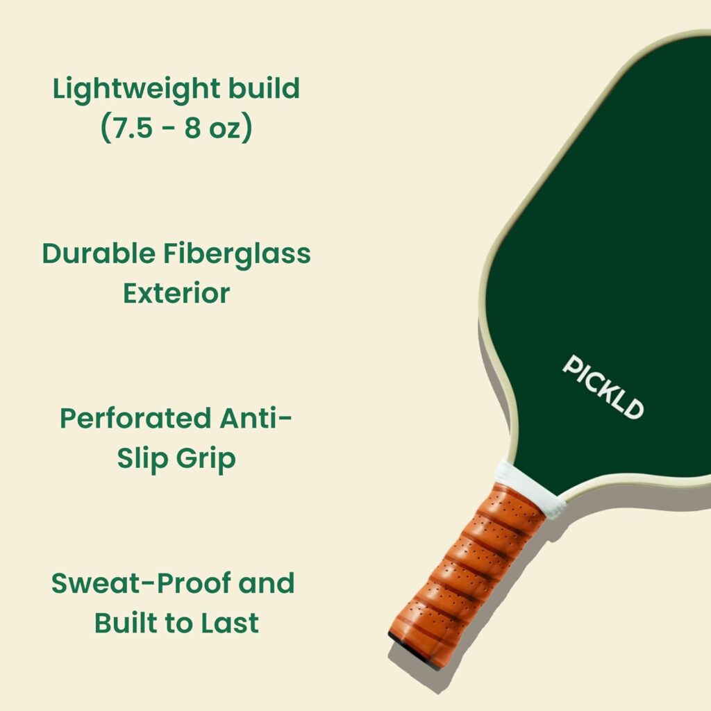 PICKLD Stylish Premium Pickleball Paddle Racket | Durable Fiberglass Surface | Honeycomb Core | Perfect Addition to a Pickleball Set | Indoor Outdoor Pickle Ball Paddle