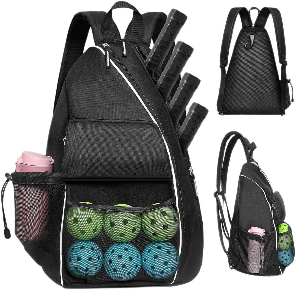 Pickleball Bags For Men Women, Adjustable Pickleball backpack , Large Capacity Sports bag, Squash,Tennis Racket,Sling bags, Cross-body Sports Backpack With Fence Hook ,Fits For 4 Pickleball Paddles