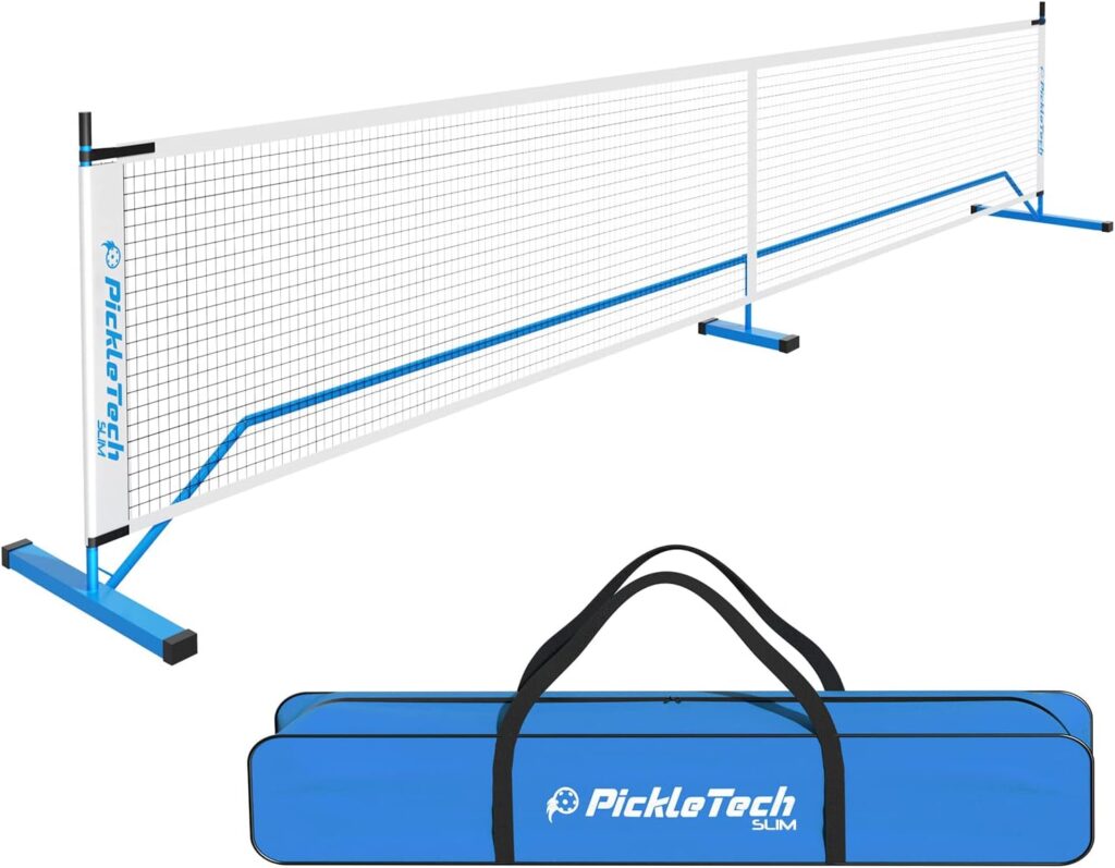 PICKLETECH 4.0 Slim Version Portable Pickleball Nets Outdoor Game 22 FT Pickleball Net-USAPA Regulation Size-Pickle Ball Net System with Carrying Bag for Driveway