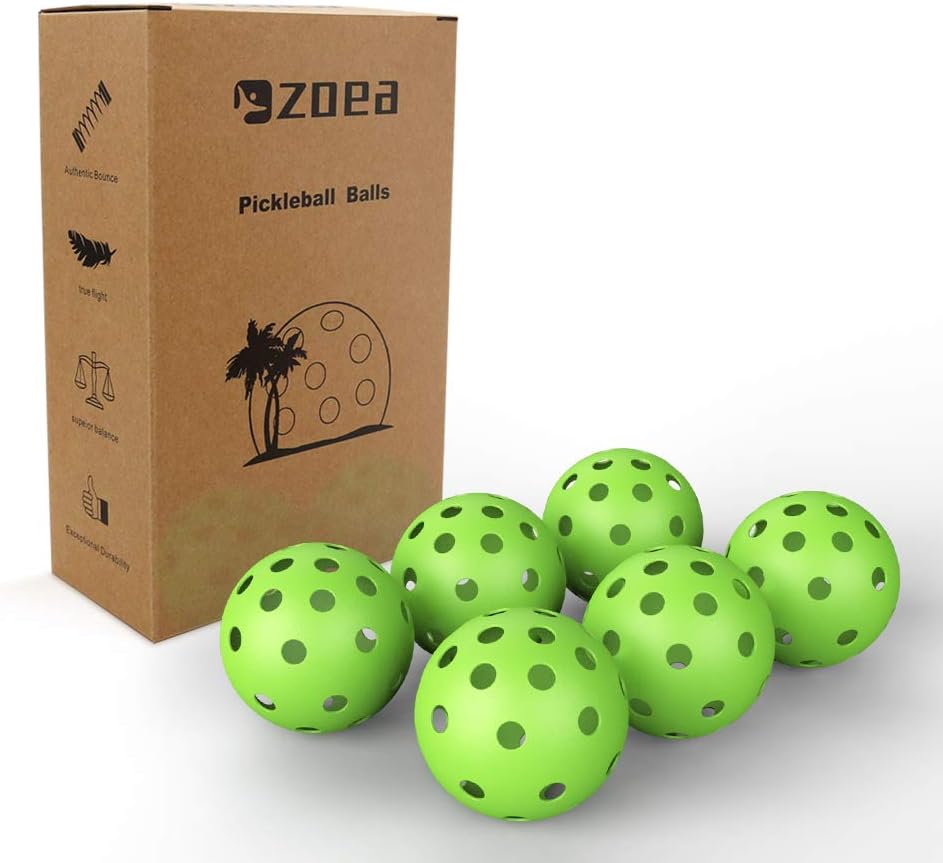 ZOEA Premium 40 Holes Outdoor Pickleball Balls, Durable Ball with Nice Bounce, High Visibility for Outdoor Indoor Courts 6 Packs Bright Yellow Green ZOEA Premium 40 Holes Outdoor Pickleball Balls, Durable Ball with Nice Bounce, High Visibility for Outdoor Indoor Courts 6 Packs Bright Yellow Green