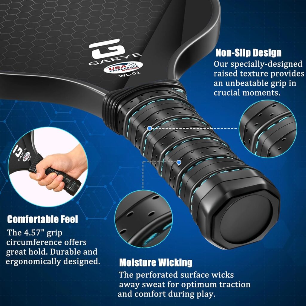 GARYE Pickleball Paddles Set of 2, USAPA Approved Carbon Fiber Pickleball Set, Lightweight Graphite Pickle Ball Rackets 2 Pack with 6 Balls, 1 Pickleball Bag, Pickle Ball Paddle Set for Men and Women