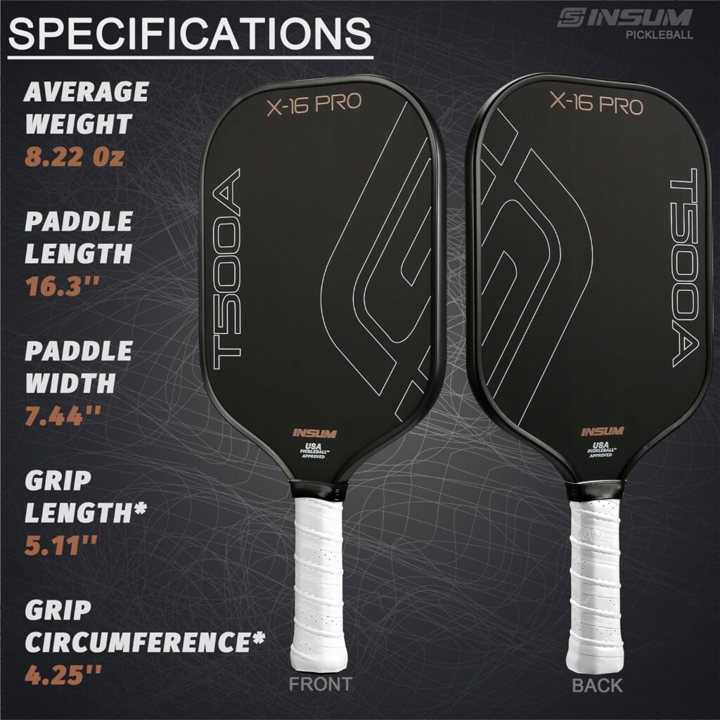 INSUM T500A Carbon Fiber Pickleball Paddles - Thermoformed Core with Foam Injected Walls,Premium Paddle for Control  Spin (Come with Cover Bag)