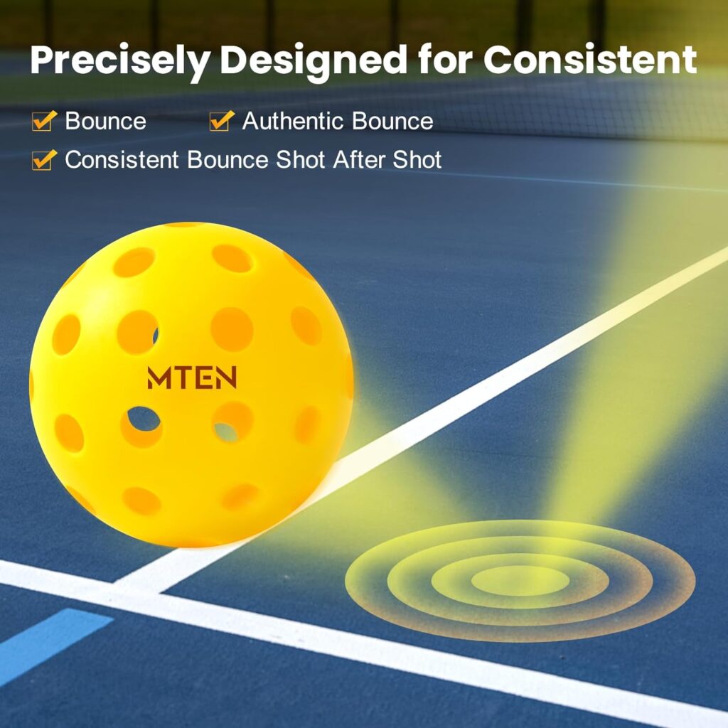 MTEN Pickleball Balls,12 Pack 40 Holes Outdoor Pickleball Balls, High Bounce True Flight  Durable for All Skill Levels