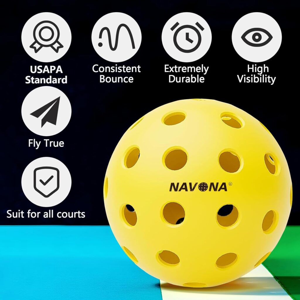 Navona 4/12/24/48 Pack Premium 40-Holes Outdoor Pickleball Balls, Meet USAPA Official Requirement, Perfectly Balanced, High Bounce True Flight, Durable Outdoor or Indoor Pickleball Set