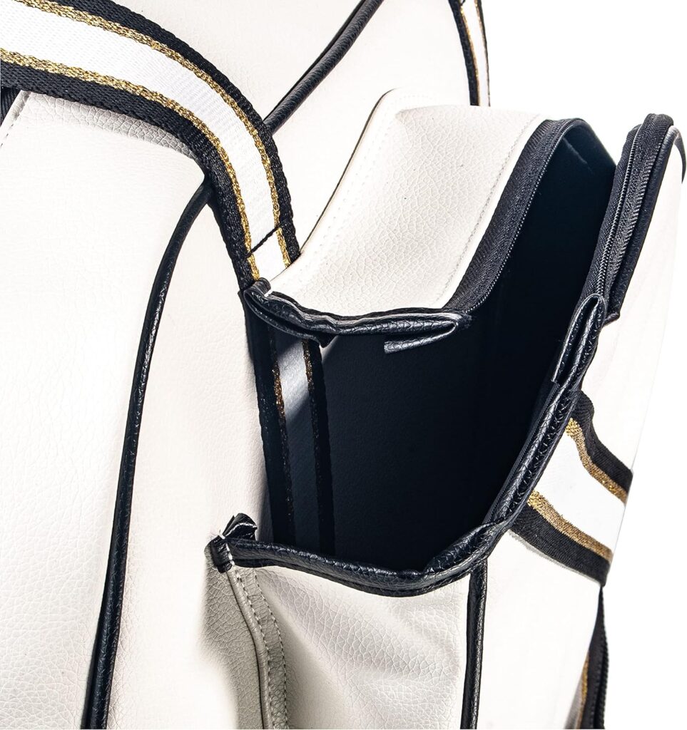 White PU Leather Women Sports Shoulder Gym Bag Pickleball Duffle Bag Pickleball Tote Bag with Front Pocket for 2 Paddles, Inner Storage Pockets, Mesh Water Bottle Holder and Adjustable Shoulder Strap
