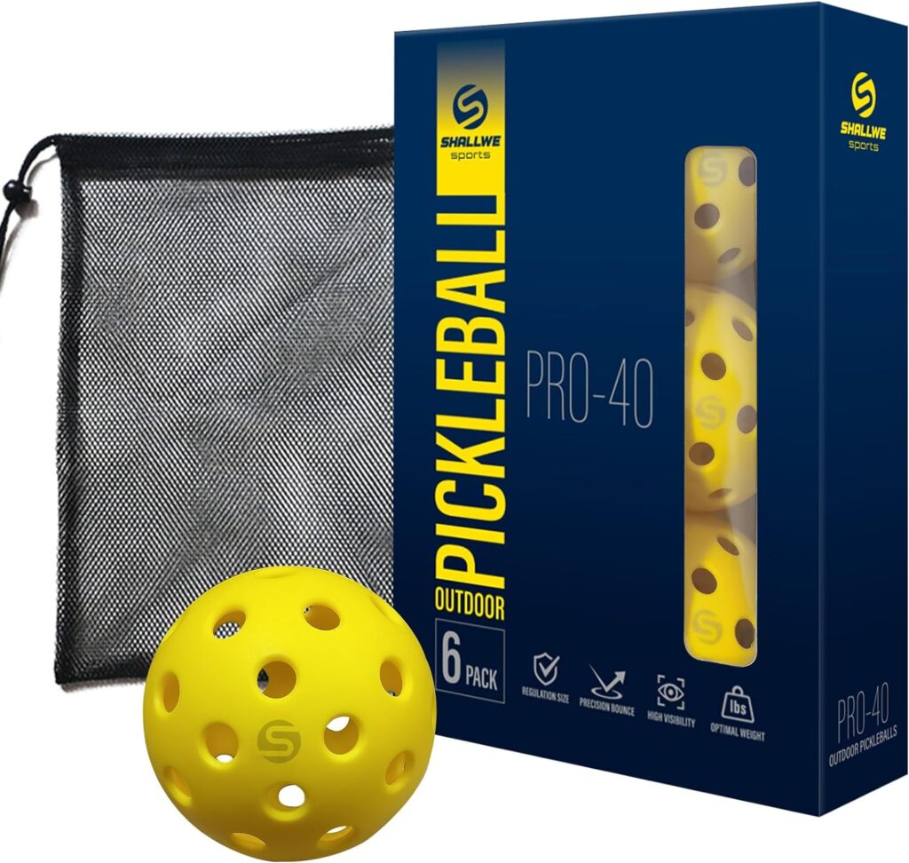 SHALLWE Pickleball Balls, Outdoor Pickleball Balls 6/12 Pack, Meets USAPA Standards Pickleball Outside 40 Holes, Yellow Pickle Balls with Portable Mesh Bag