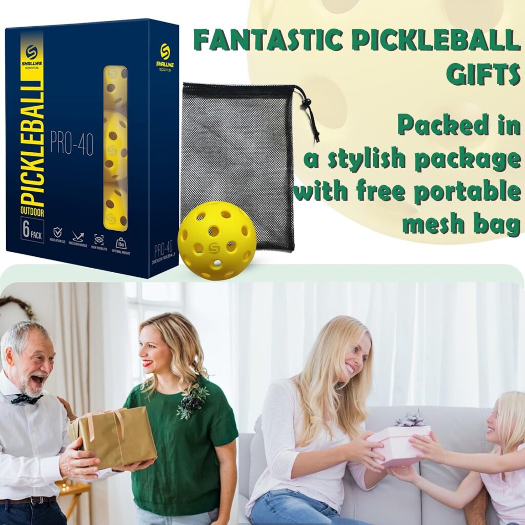 SHALLWE Pickleball Balls, Outdoor Pickleball Balls 6/12 Pack, Meets USAPA Standards Pickleball Outside 40 Holes, Yellow Pickle Balls with Portable Mesh Bag