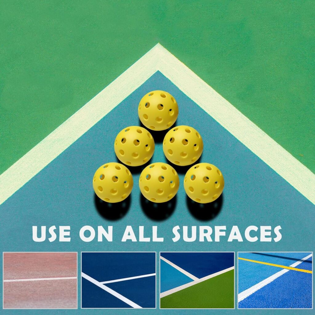 SHALLWE Pickleball Balls, Outdoor Pickleball Balls 6/12 Pack, Meets USAPA Standards Pickleball Outside 40 Holes, Yellow Pickle Balls with Portable Mesh Bag